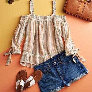LC Lauren Conrad Smocked Off-The-Shoulder Top