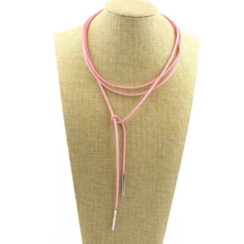 5/$25 Pink string necklace choker tie w/ metal tip