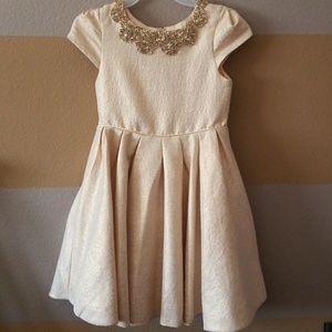 Kate Mack-Biscotti gold cap sleeve bib dress