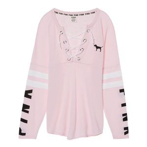 PINK Lace-up Varsity Crew Pullover