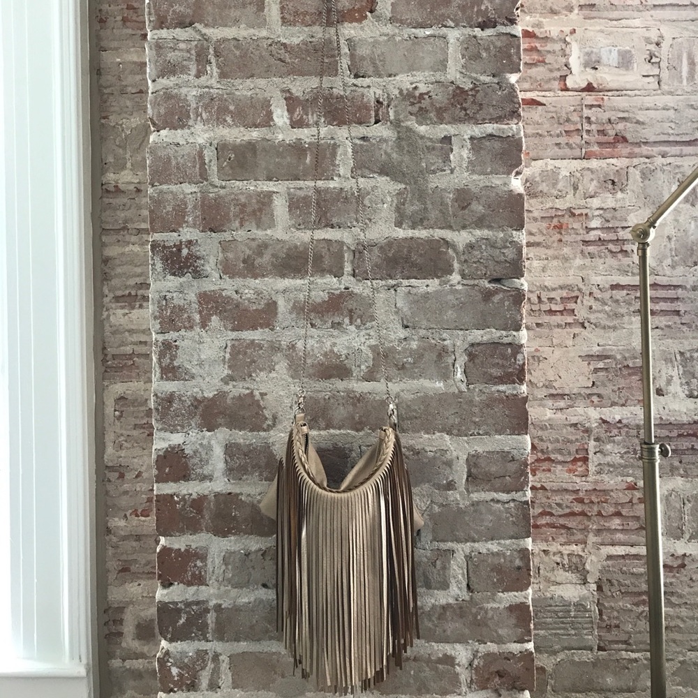Tan fringe purse
