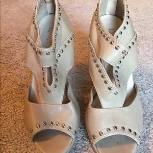 Nude Studded Peep Toe High Heels Size 8