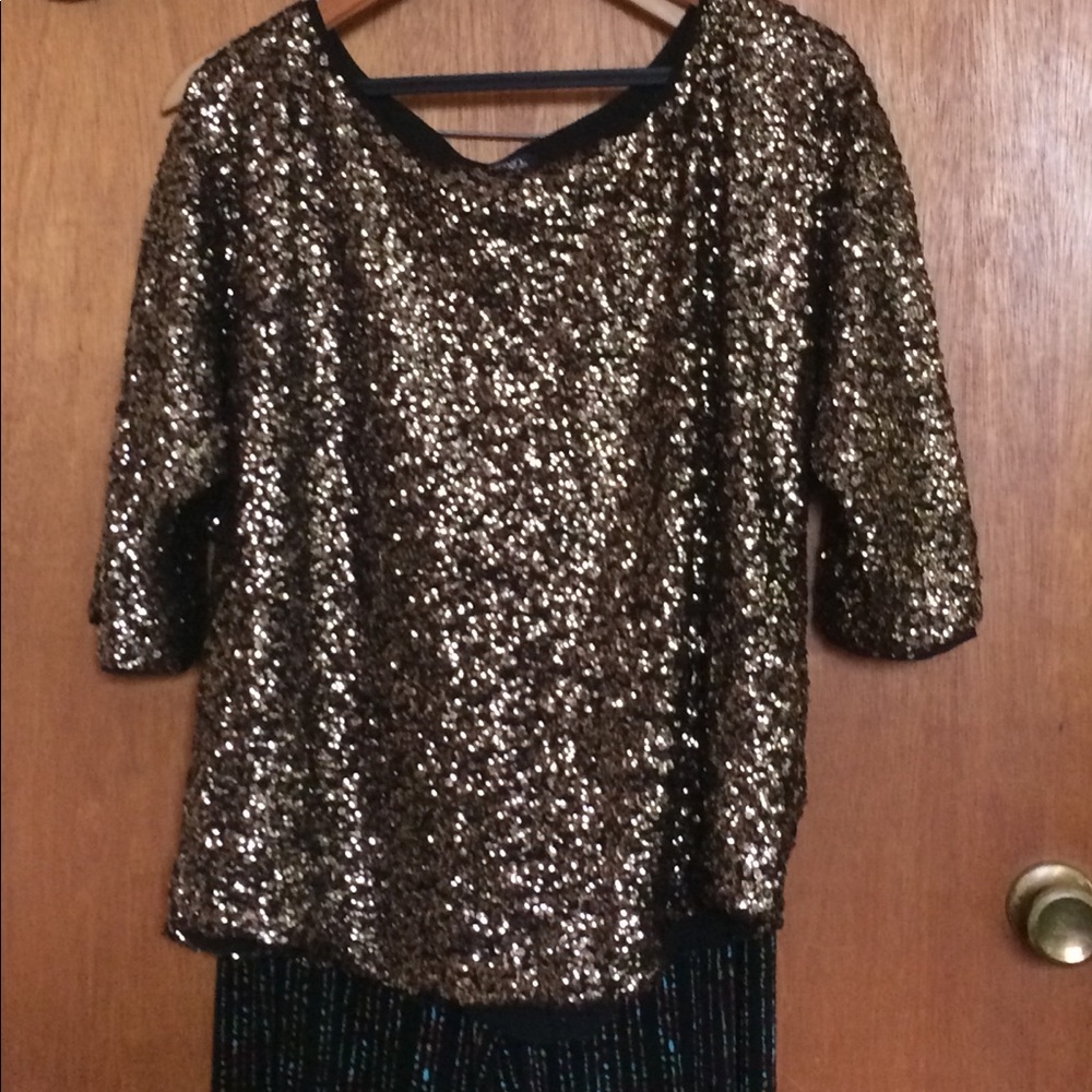 XOXO Gold Sequin Dropped Shoulder FANCY Top