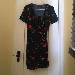 Wrap front dress in poppy print.