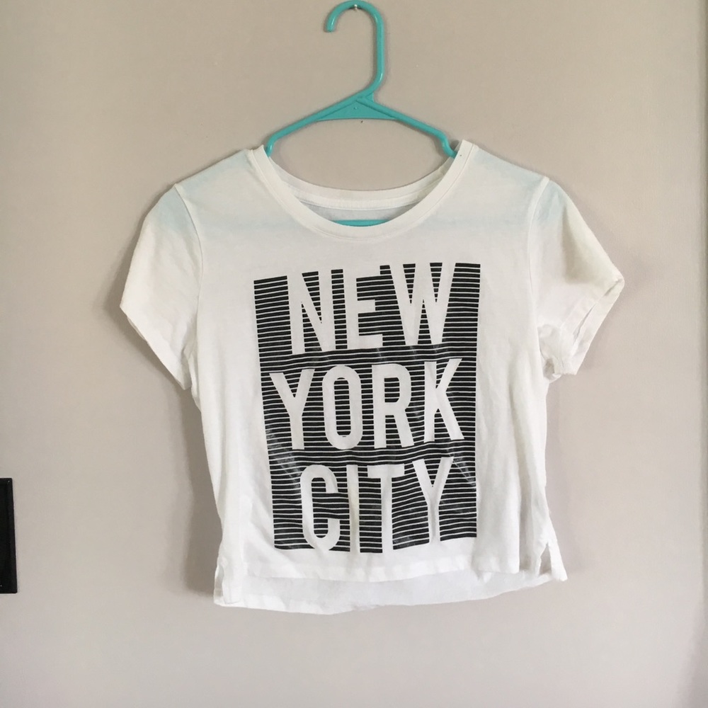 White graphic crop top