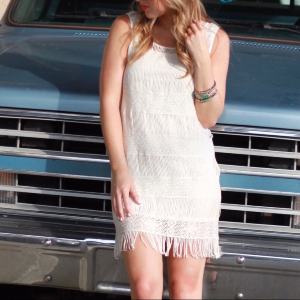 American Eagle summer white tassel dress