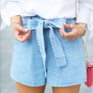 Loft High waist Tie Front Chambray Shorts -sz 12