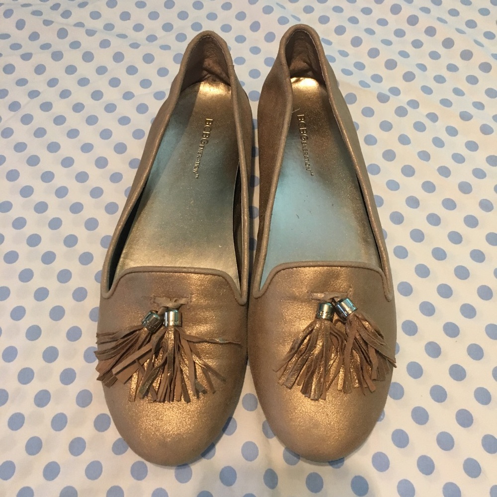 BCBGeneration Gold Loafer Flats with Tassels