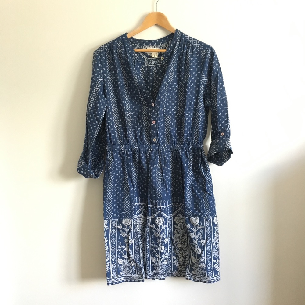 Indigo blue and white summer Anthropologie dress