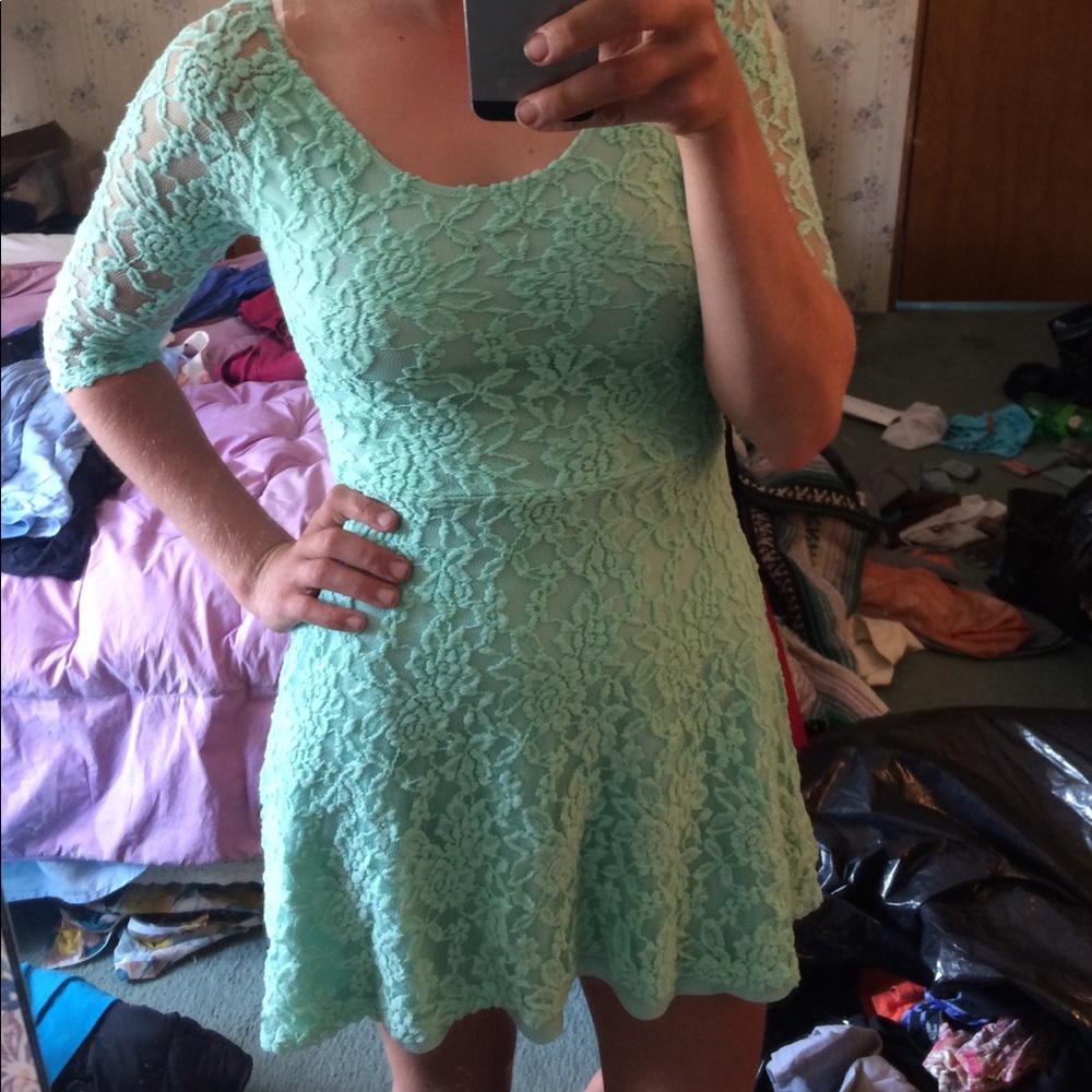Green lace skater dress