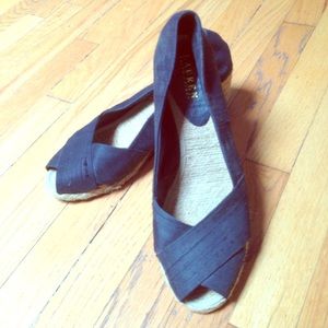 Silk Shantung Peep-toe Wedge Espadrilles