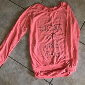 Neon pink long sleeve graphic tee