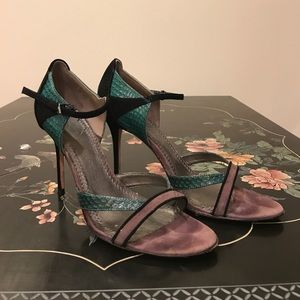 Sexy strappy heels. Colorful suede & snakeskin.