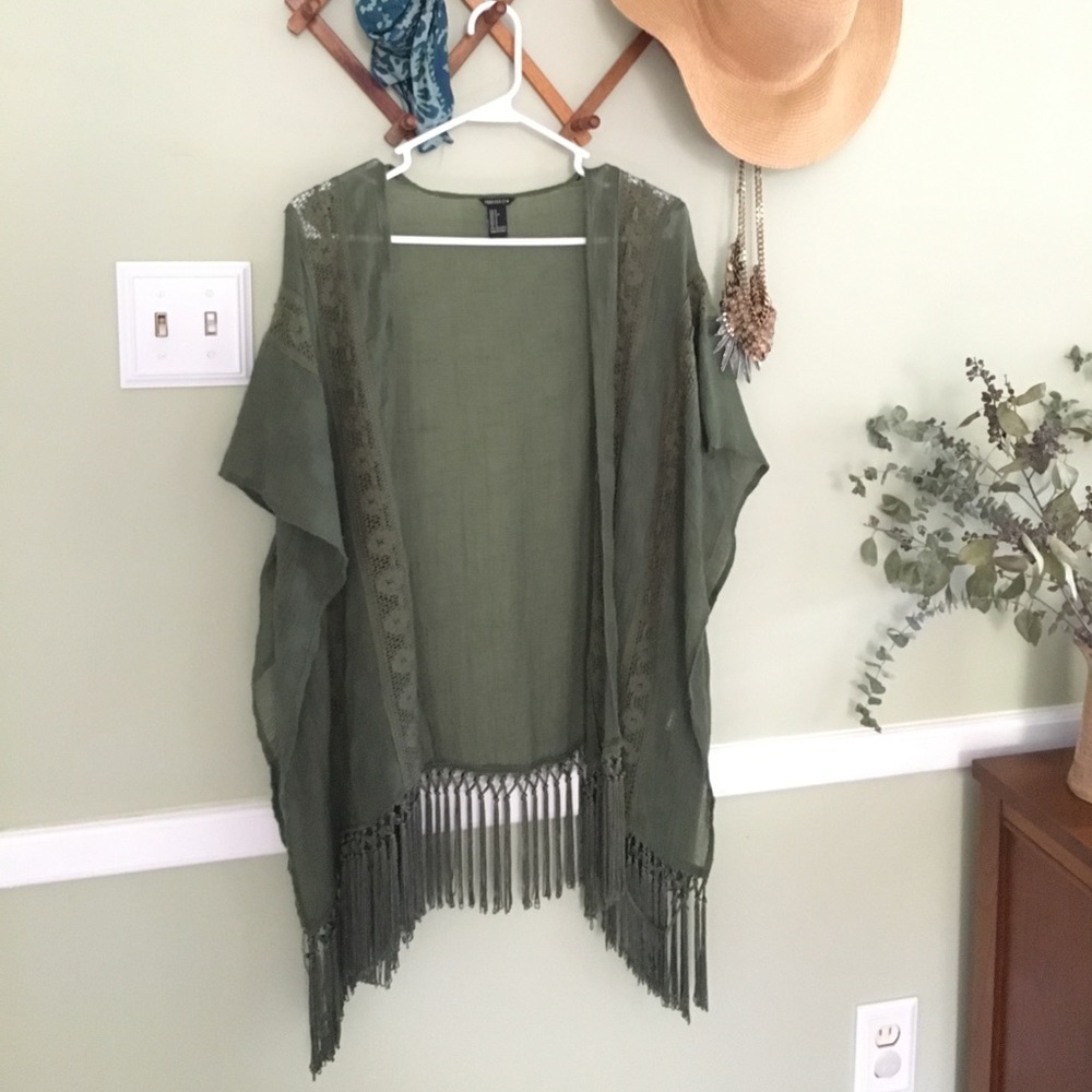 Forever21 Green Tasseled Kimono