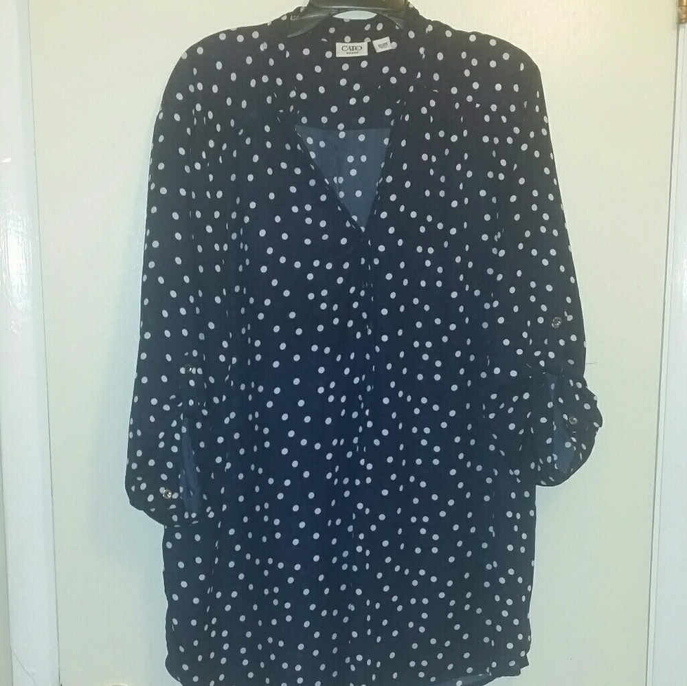 Cato's Navy blue with white polka dots blouse