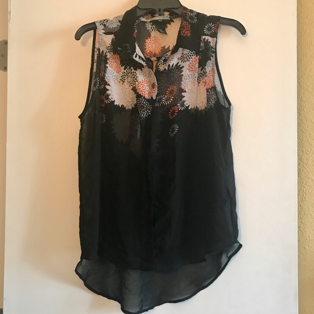 Flowy sheer tank top in black orange white