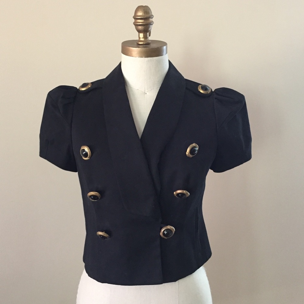 Leifsdottir black cropped puff sleeve jacket sz 0