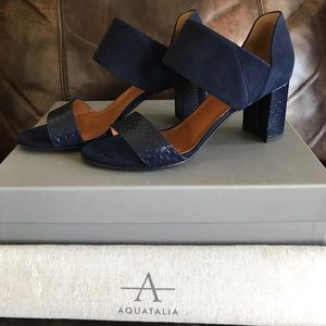 SOLD! Aquatalia snake suade block heels