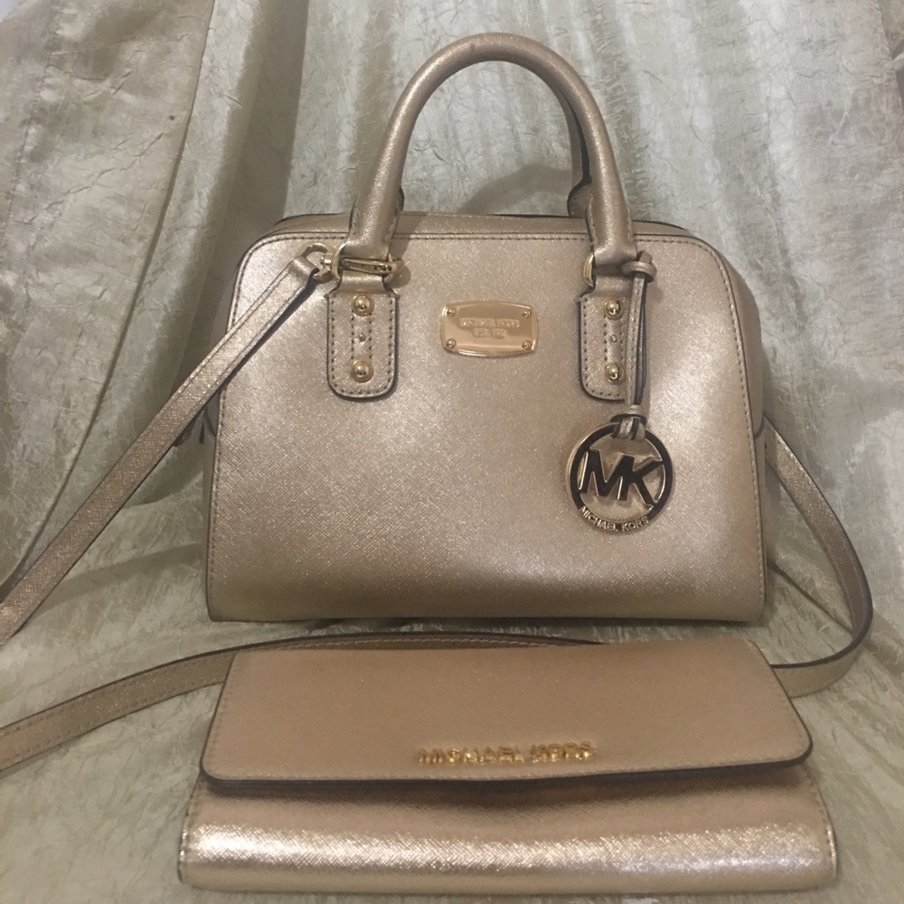 Michael Kors Sm satchel Saffiano leather pale Gold - Picture 1 of 5