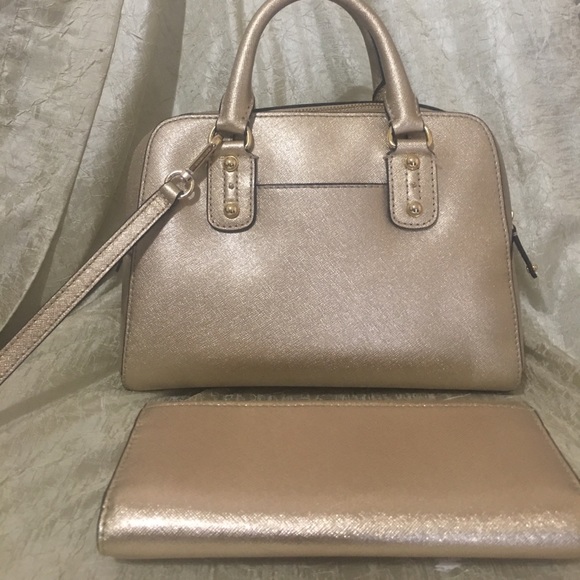 Michael Kors Sm satchel Saffiano leather pale Gold - Picture 2 of 5