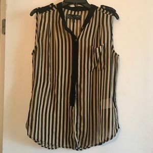 Flowy sheer tank top in brown and black stripes