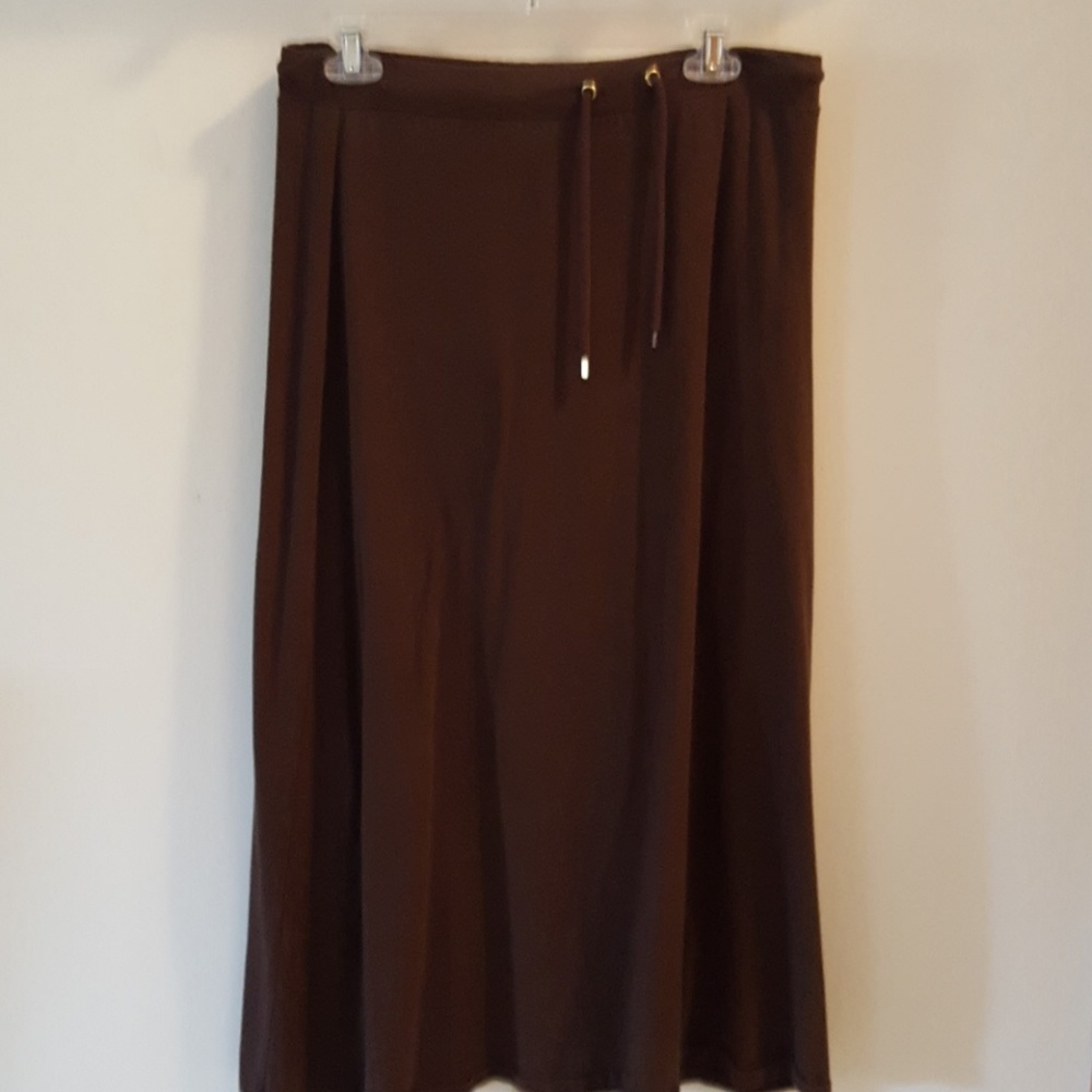 Brown drawstring cotton maxi skirt