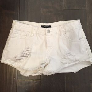 Forever 21 - White Distressed Denim Shorts