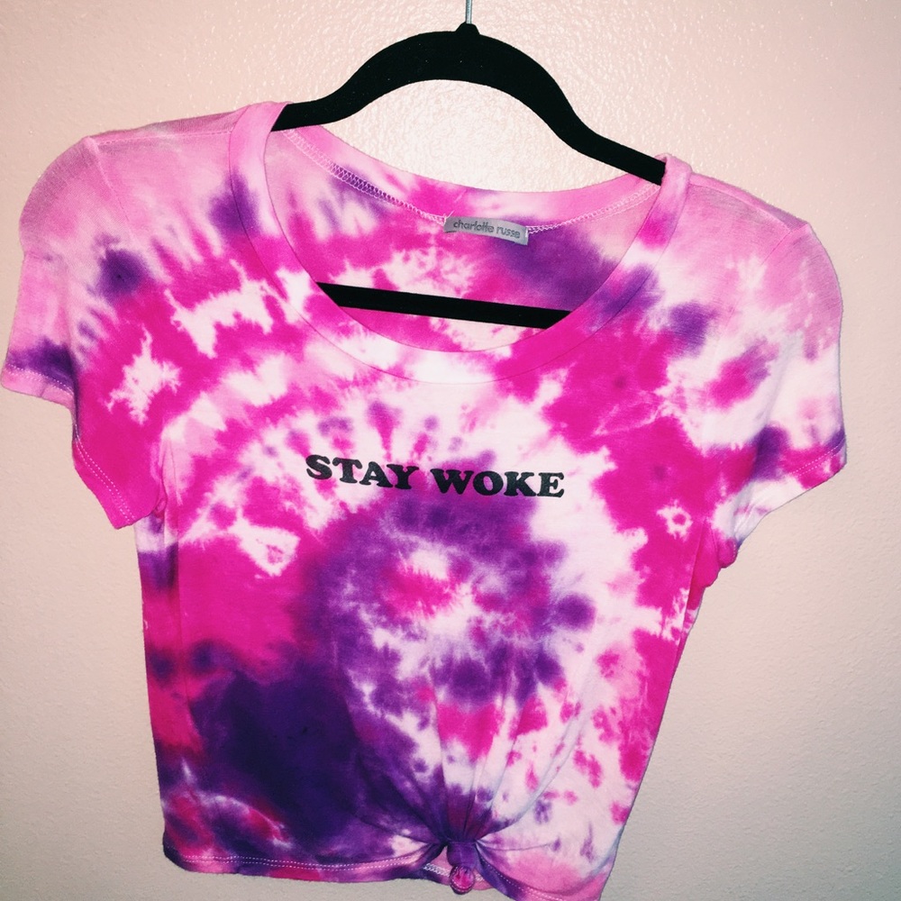 SOLD Stay Woke tie dye crop top✌🏼