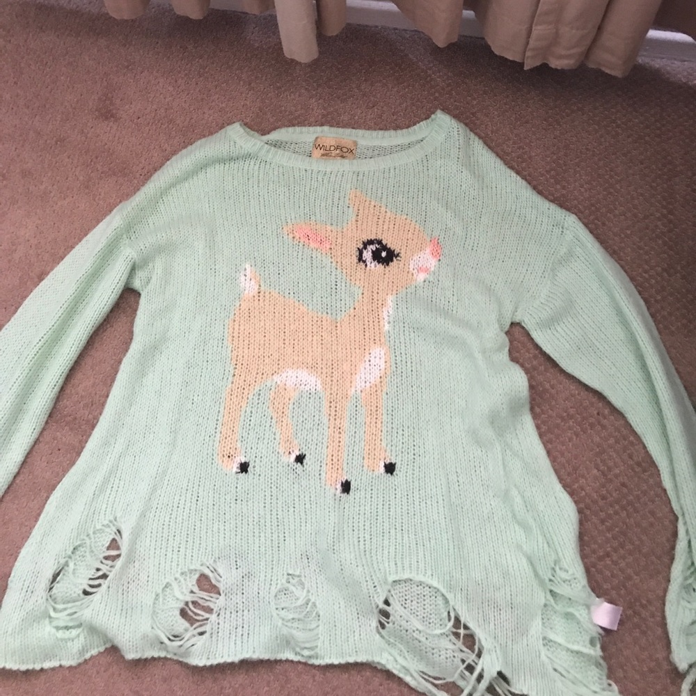 Wildfox mint green deer sweater