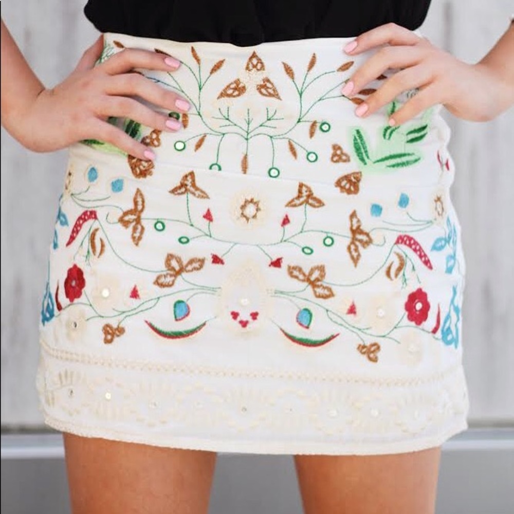 Embroidered Cream Skirt