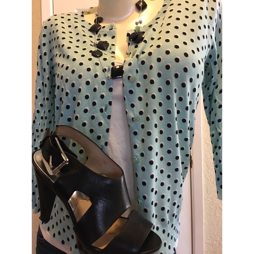 Turquoise Polkadot cardigan Talbots M