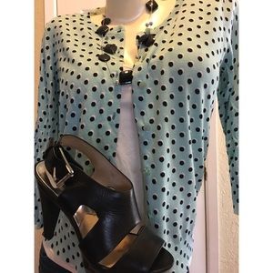 Turquoise Polkadot cardigan Talbots M