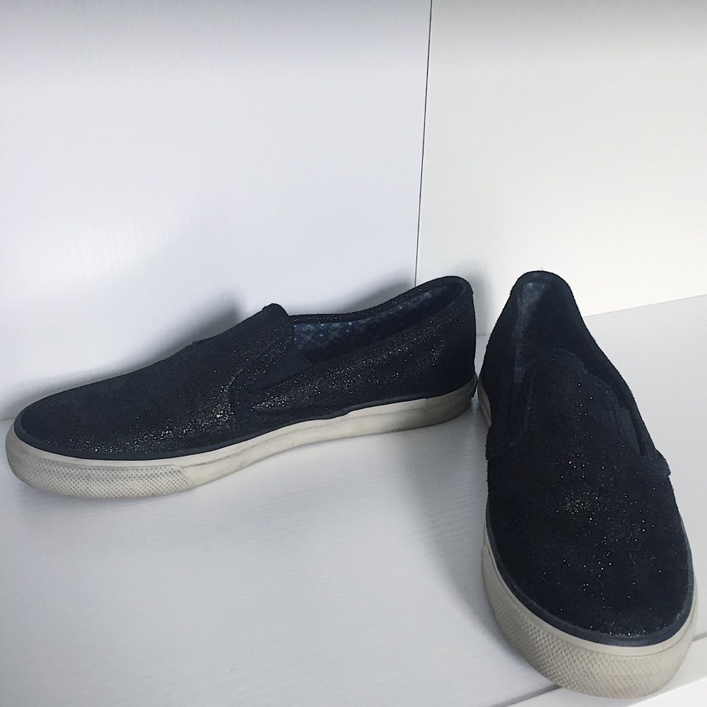 Sperry Black Sparkle Slip-on Sneaker, Size W9