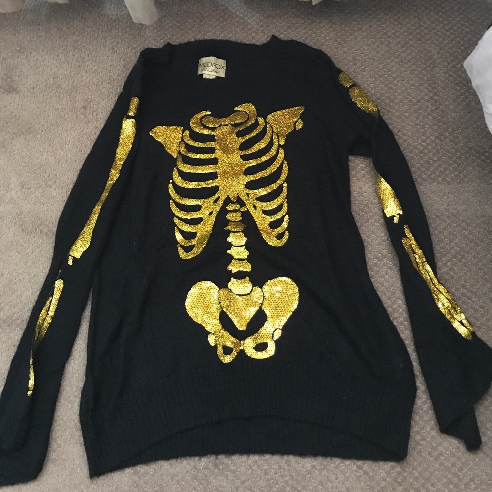 Wildfox skeleton gold sequence sweater!