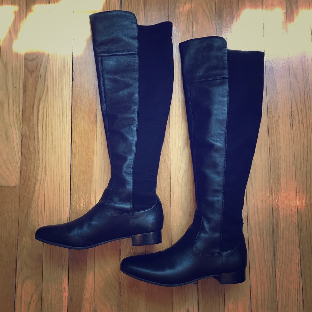 Black leather over the knee boots