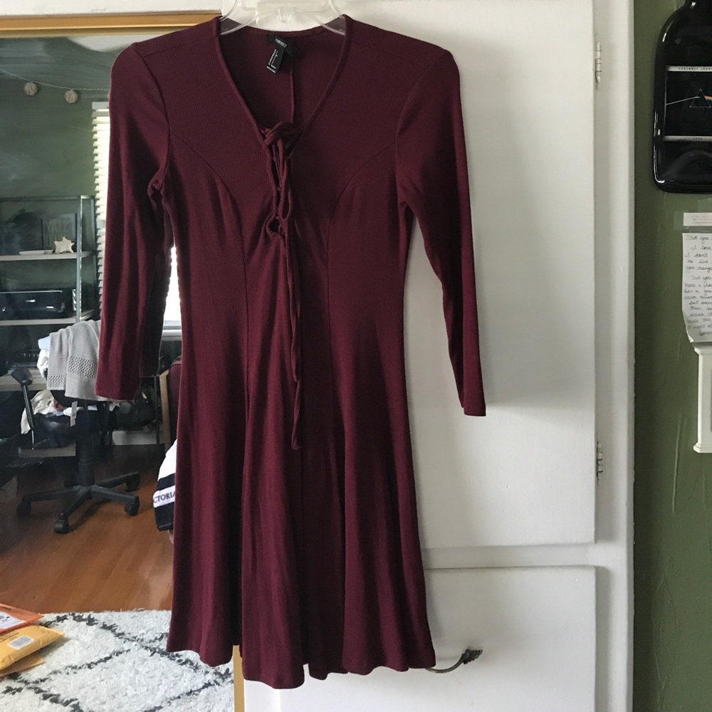 Maroon lace up front dress