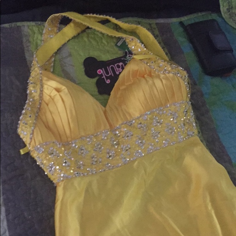 Bright yellow, elegant Mori Lee dress