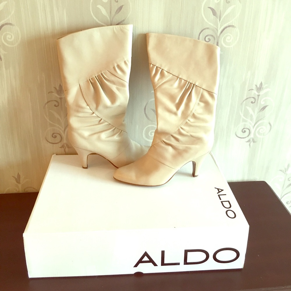 Aldo Cream Leather Heeled Boots