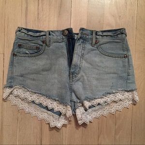 Free people denim shorts with lace