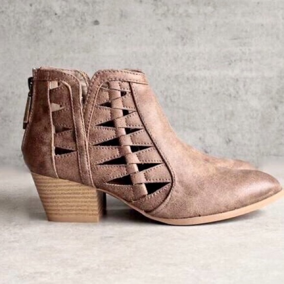 Taupe Cutout Booties - Picture 2 of 5