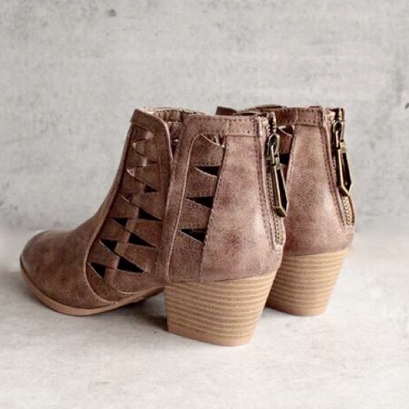Taupe Cutout Booties - Picture 4 of 5