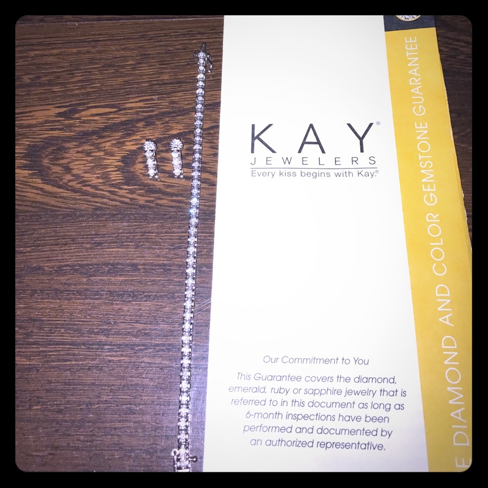 Diamond tennis bracelet and earrings