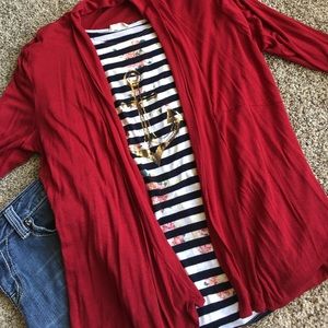 Red knit cardigan