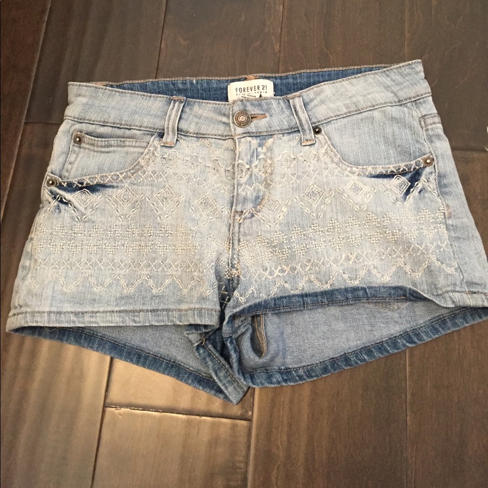 Patterned Denim Shorts