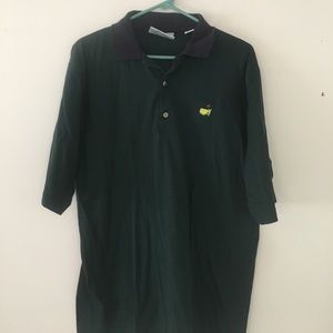 Navy and green striped masters golf polo