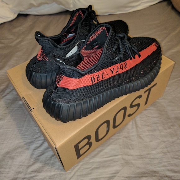 yeezys with red stripe