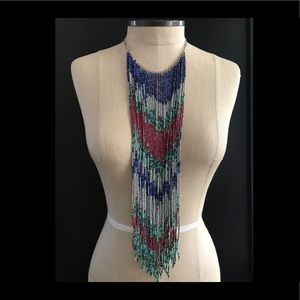 Trendy tribal multicolored long necklace.
