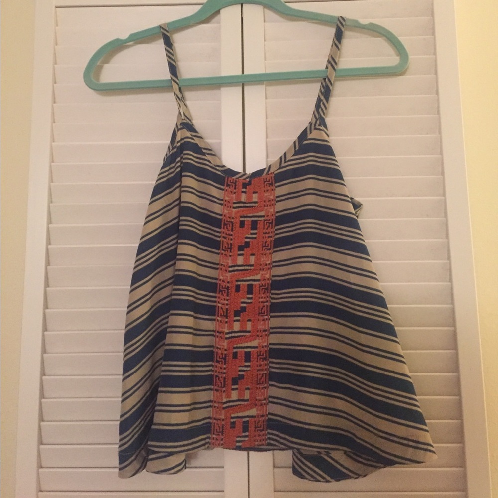 Striped tank with embroidered detail