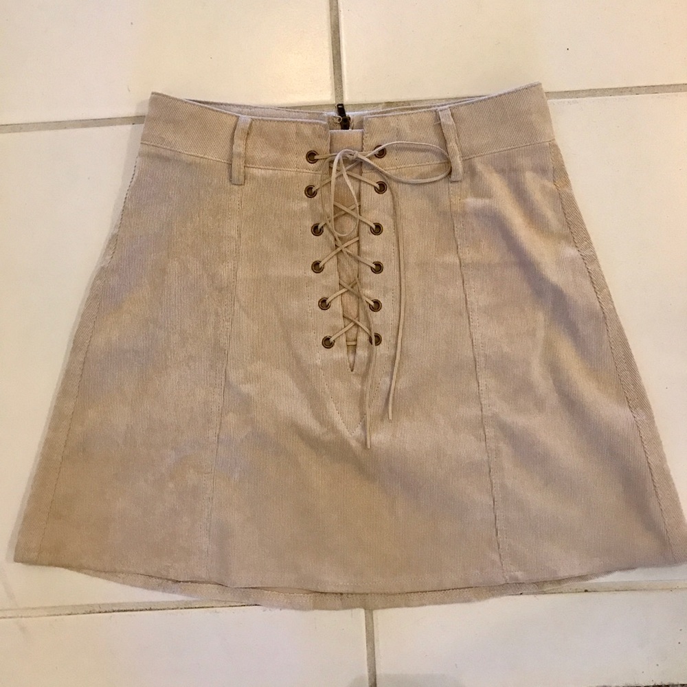 Tan lace up skirt
