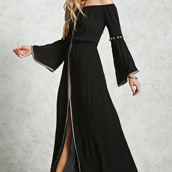 Bell-Sleeve, Off-Shoulder Maxi Dress - Picture 1 of 4